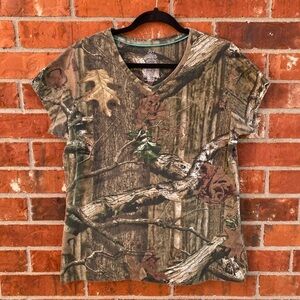 Mossy Oak Womens XL Break Up Infinty Camo Camouflage Short Sleeve Vneck Shirt